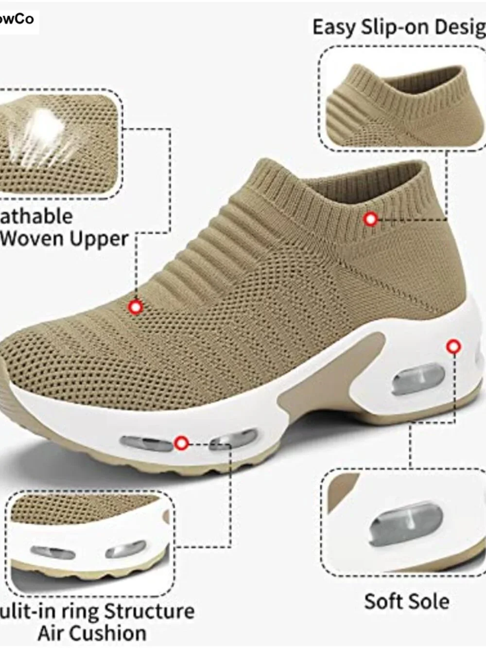 Women's Slip-On Walking Sneakers Breathable Mesh Air Cushion Arch Support Nurse